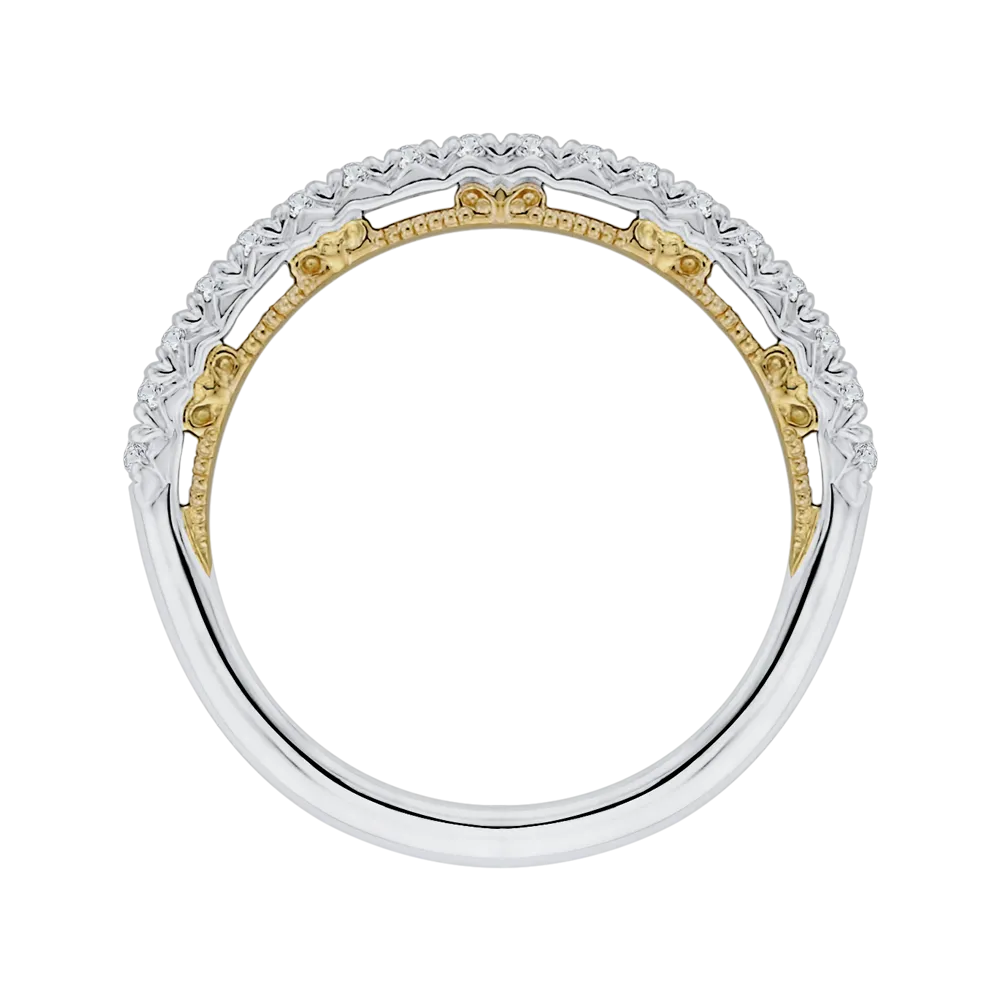 14K Two Tone Gold Round Diamond Half Eternity Wedding Band