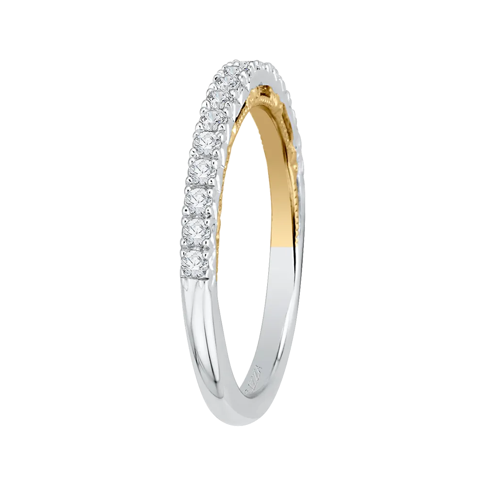 14K Two Tone Gold Round Diamond Half Eternity Wedding Band