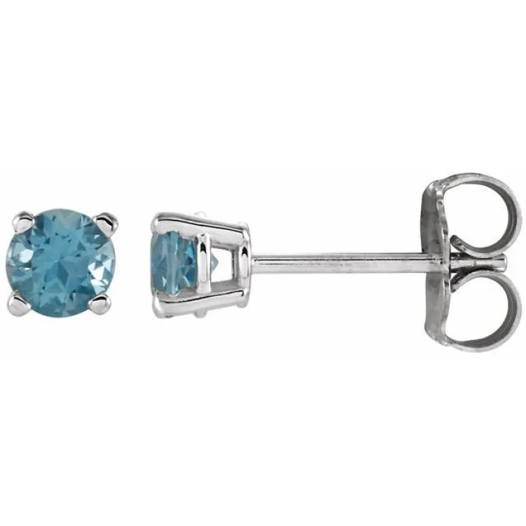 14K White 4 mm Natural Swiss Blue Topaz Stud Earrings