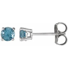 14K White 4 mm Natural Swiss Blue Topaz Stud Earrings