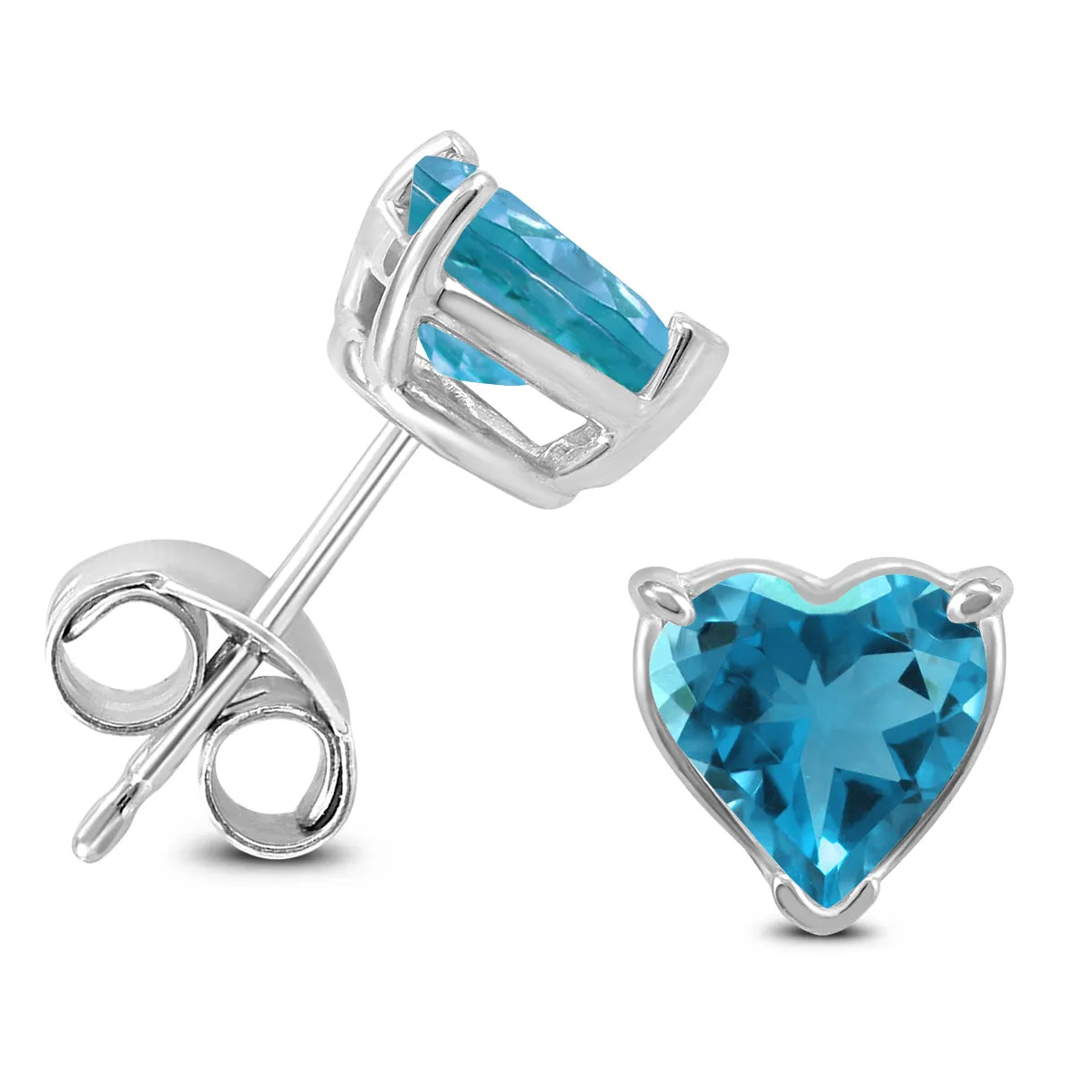 14K White Gold 6Mm Heart Blue Topaz Earrings