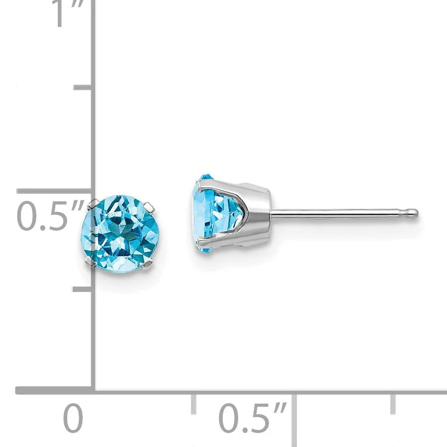 14k White Gold Blue Topaz Birthstone Earrings