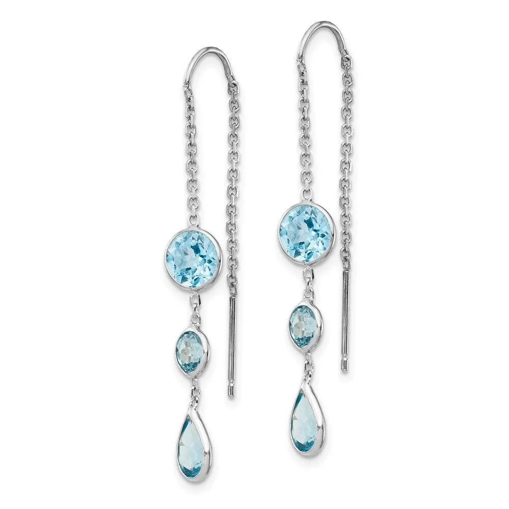 14k White Gold Blue Topaz Dangle U Wire Earrings