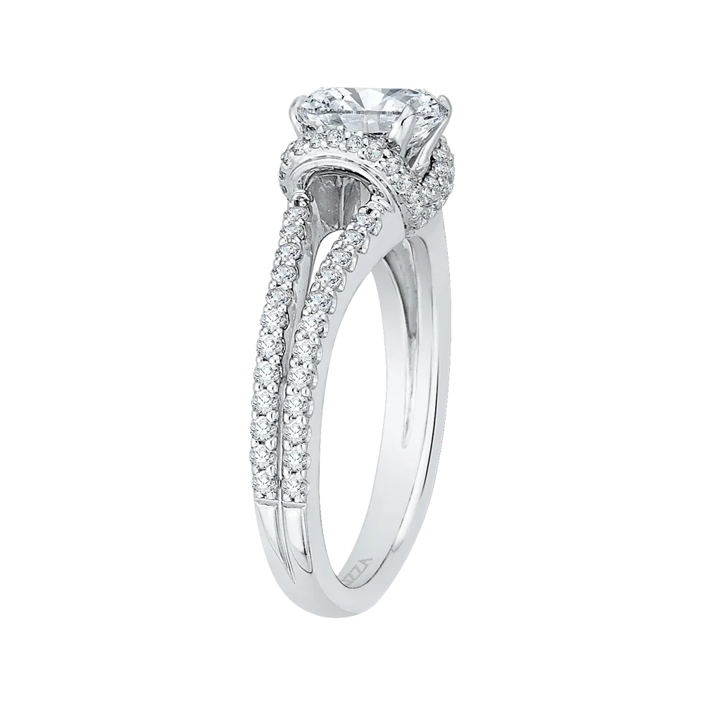 14K White Gold Cushion Cut Diamond Engagement Ring with Split Shank (Semi Mount)