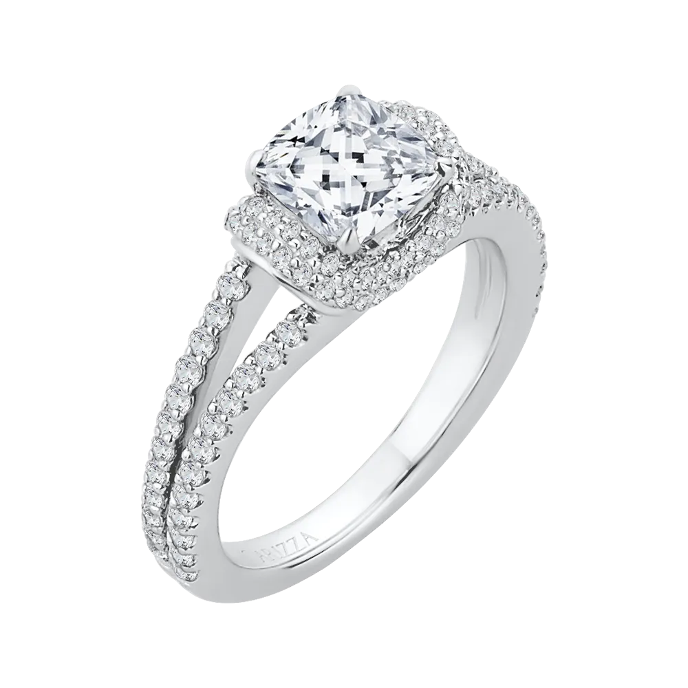 14K White Gold Cushion Cut Diamond Engagement Ring with Split Shank (Semi Mount)