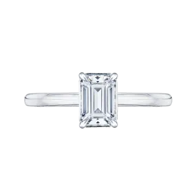 14K White Gold Emerald Cut Diamond Solitaire Engagement Ring (Semi Mount)