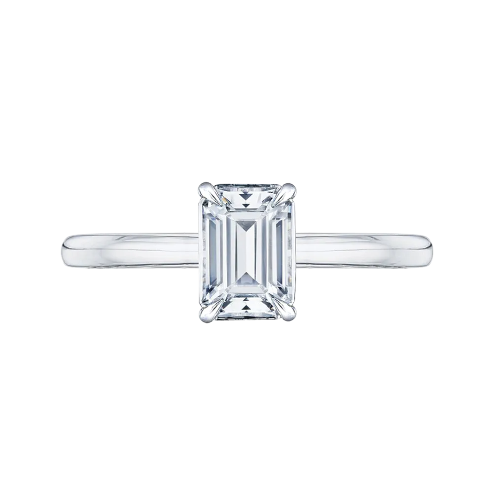 14K White Gold Emerald Cut Diamond Solitaire Engagement Ring (Semi Mount)