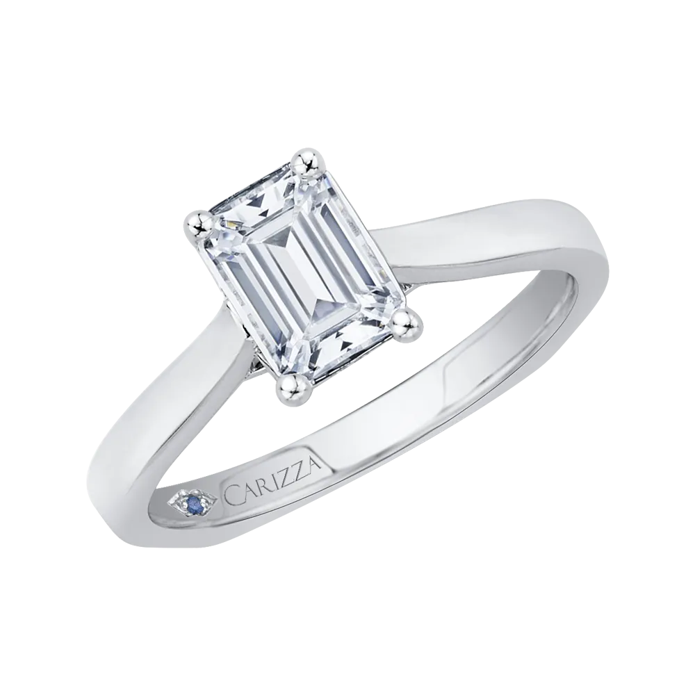 14K White Gold Emerald Cut Diamond Solitaire Engagement Ring (Semi Mount)