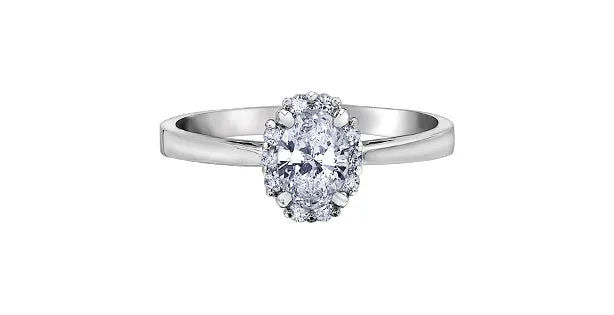 14K White Gold Oval Diamond with (10) Diamond Halo Engagement Ring