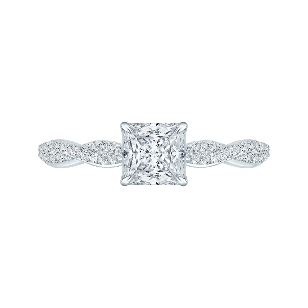 14K White Gold Princess Diamond Engagement Ring with Criss Cross Shank (Semi Mount)