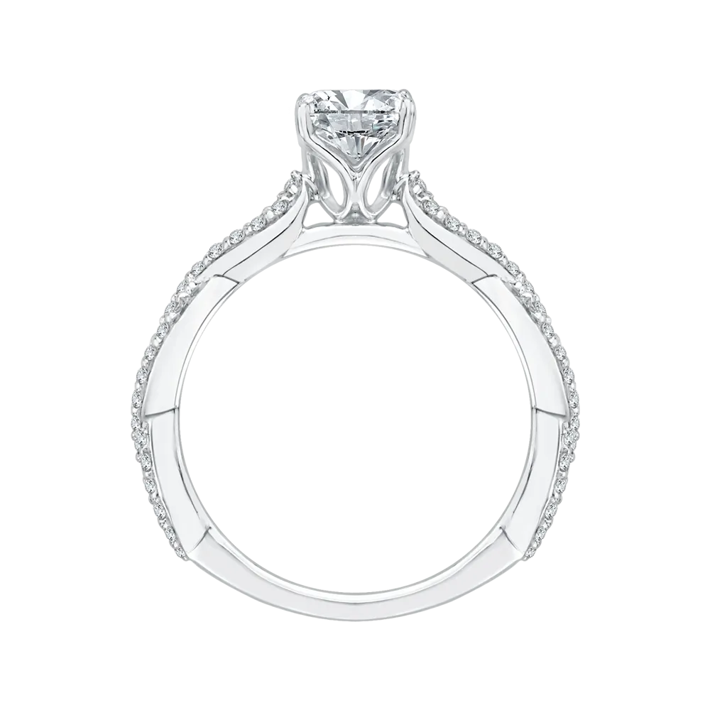 14K White Gold Princess Diamond Engagement Ring with Criss Cross Shank (Semi Mount)