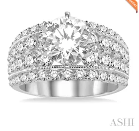 14K White Gold Round Shape Semi-Mount Diamond Engagement Ring, 2.10Carat TW