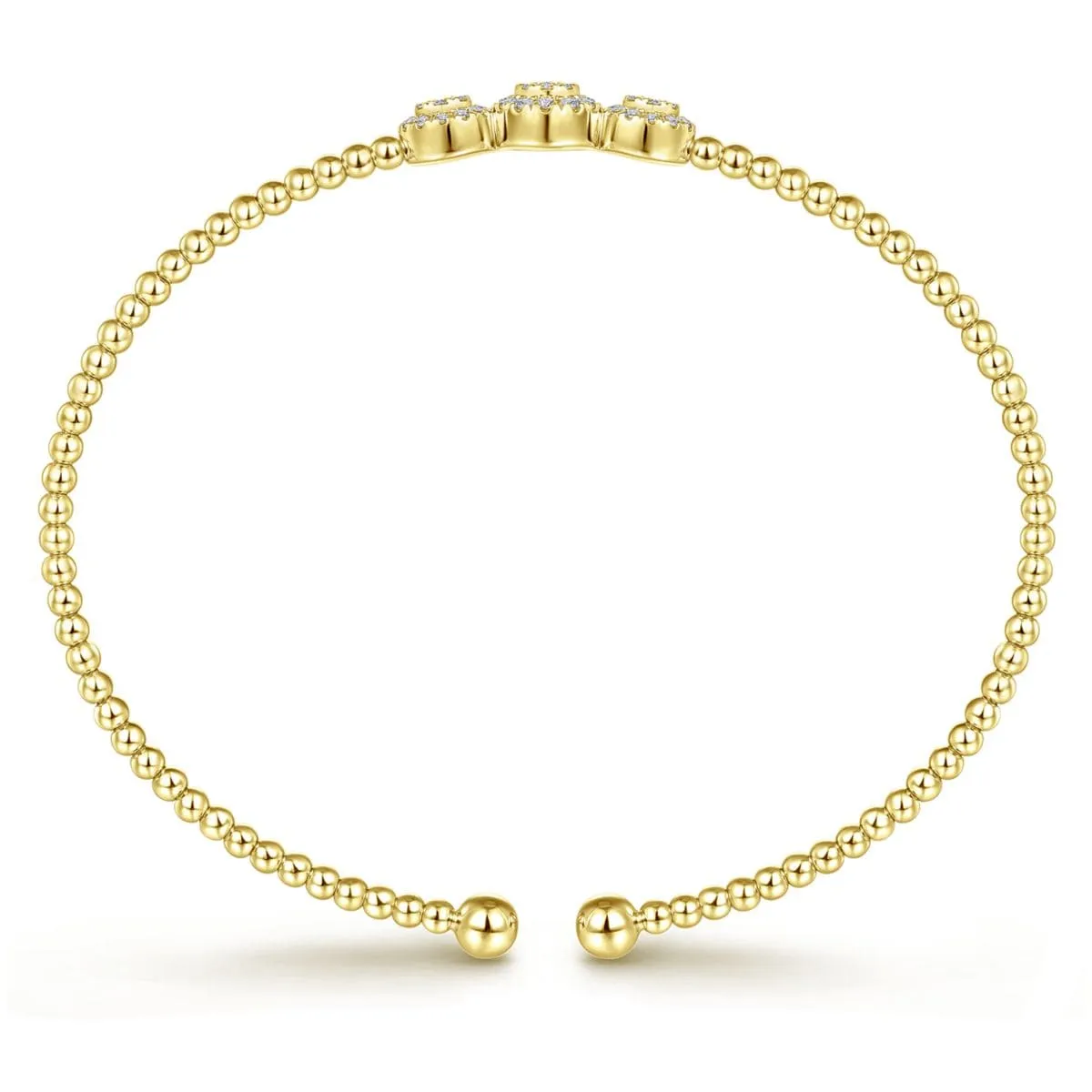 14K Yellow Gold Bujukan Cuff Bracelet with Three Pavé Diamond Stations - BG4114-62Y45JJ