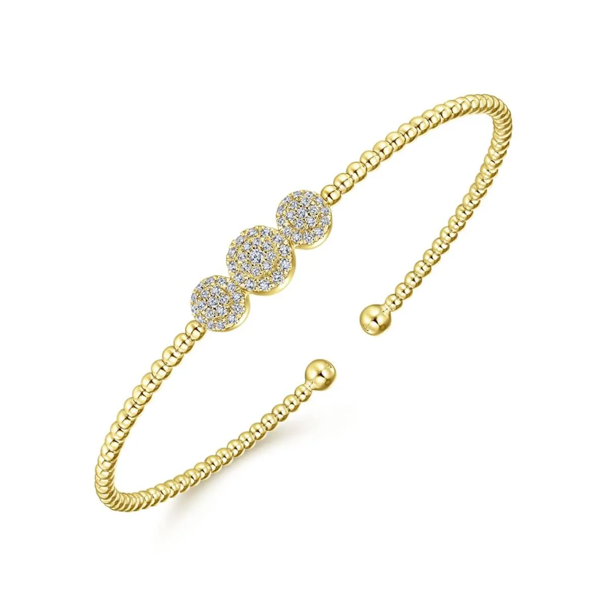 14K Yellow Gold Bujukan Cuff Bracelet with Three Pavé Diamond Stations - BG4114-62Y45JJ