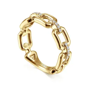 14K Yellow Gold Chain Link Ring Band with Diamond Connectors - LR51248Y45JJ