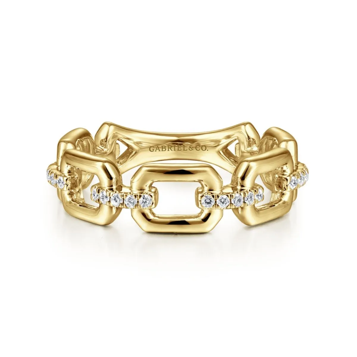 14K Yellow Gold Chain Link Ring Band with Diamond Connectors - LR51248Y45JJ