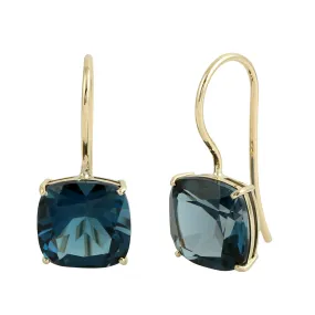 14K Yellow Gold Cushion London Topaz Gemstone Dangle Earrings Jewelry For Her