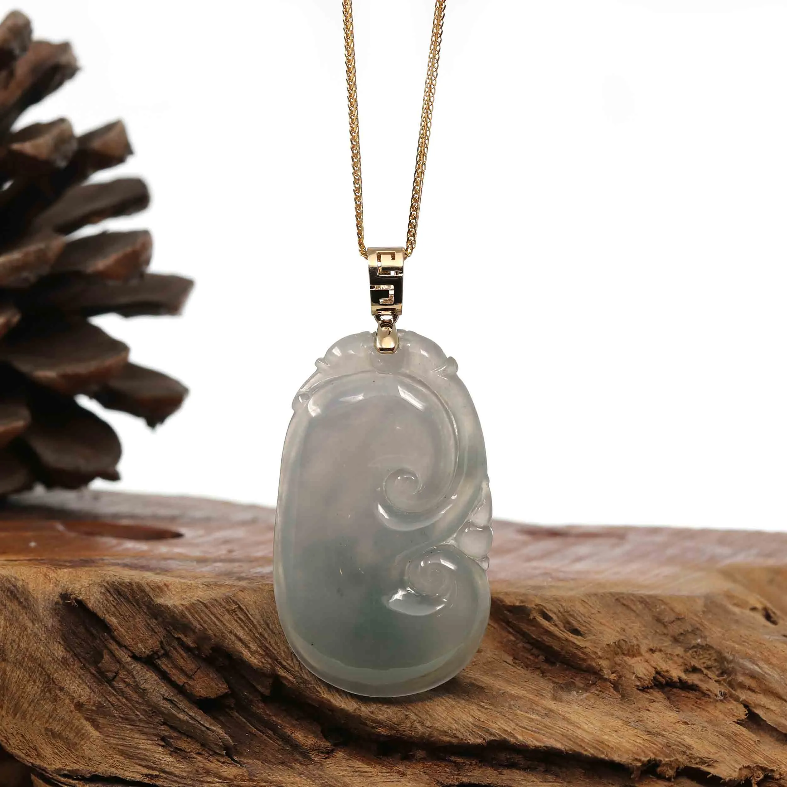 14k Yellow Gold Genuine Burmese Jadeite Jade Ruyi ( As your wish ) Pendant Necklace