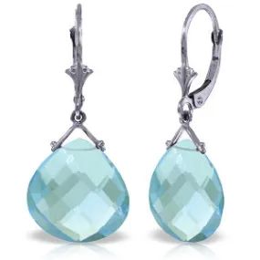 17 Carat 14K Solid White Gold Leverback Earrings Checkerboard Cut Blue Topaz