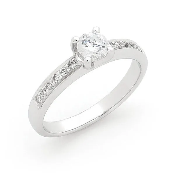 18CT White Gold Diamond Claw Set Shoulder Stone Engagement Ring