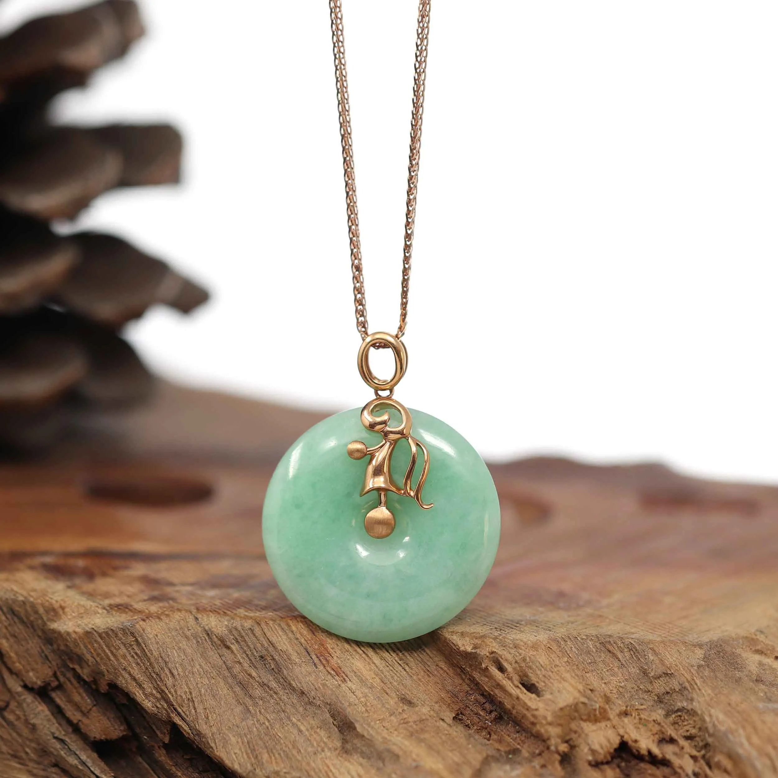 18k Rose Gold Genuine Jadeite Constellation (Virgo) Necklace Pendant