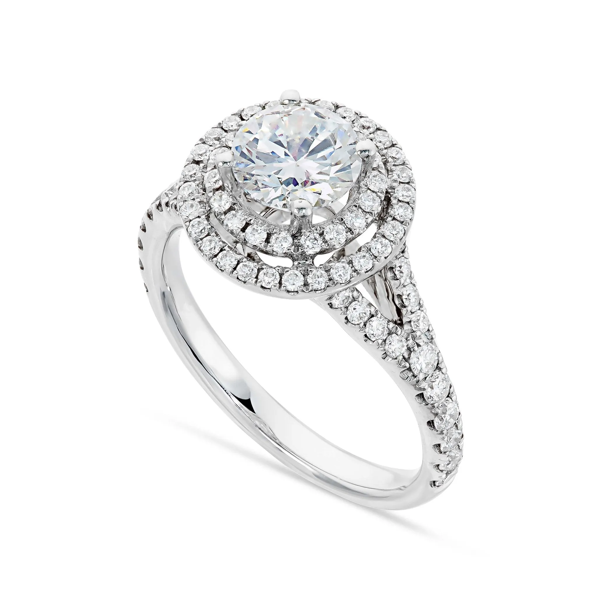 18K White Gold 1.65ct Round Diamond Halo Engagement Ring