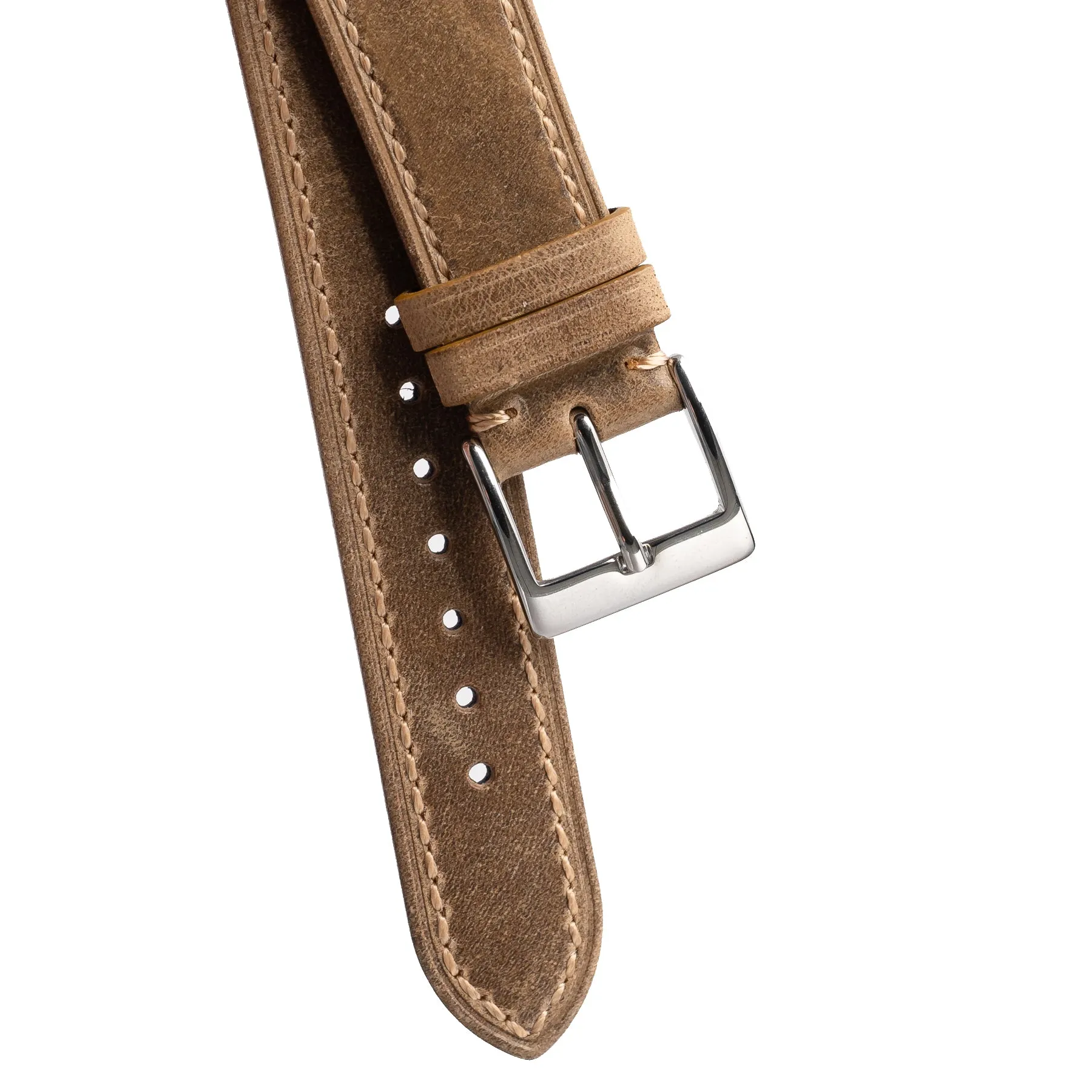 18mm 19mm 20mm 22mm Quick Release Genuine Leather Watch Strap - Light Khaki Brown