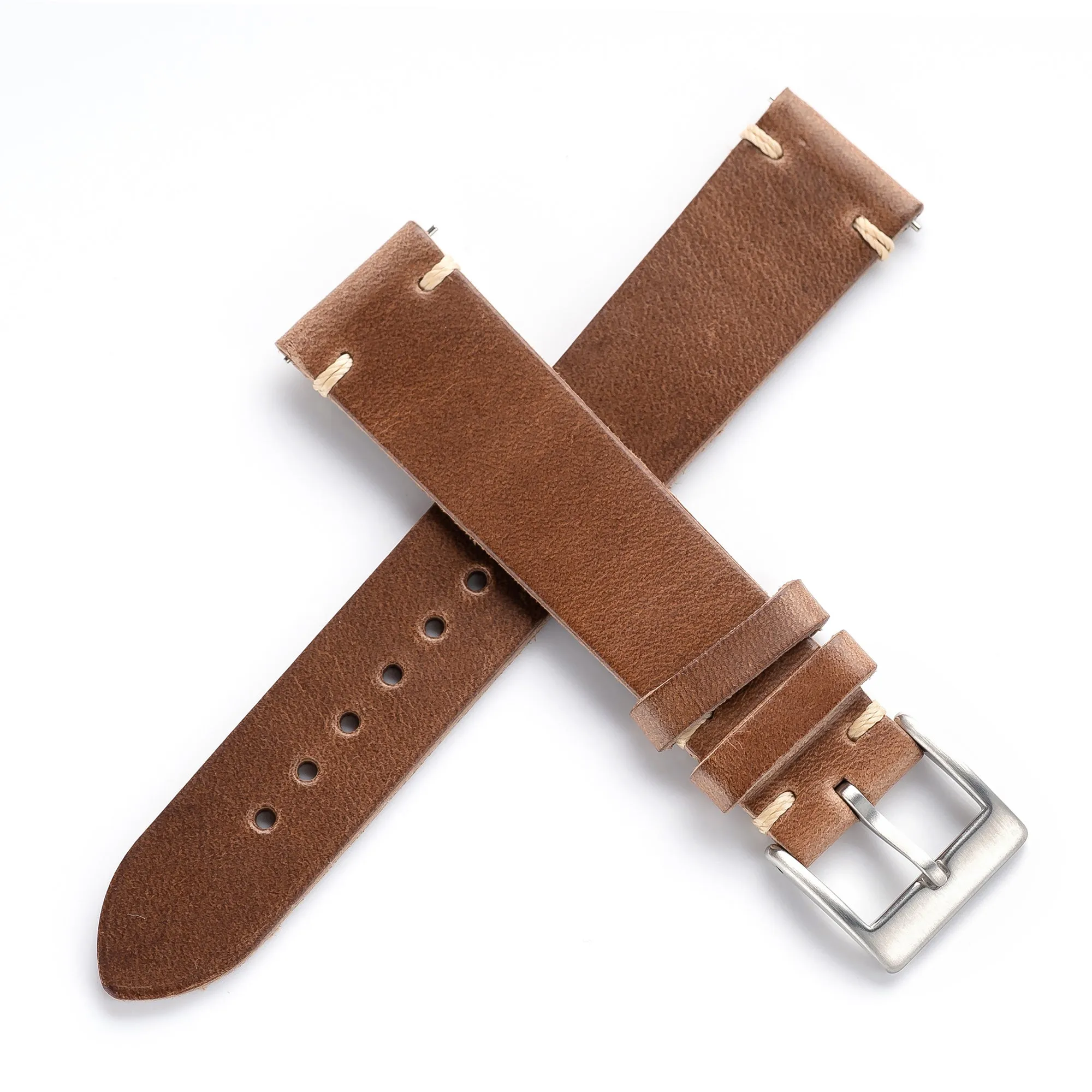 18mm 20mm 22mm Horween Chromexcel Quick Release Handmade Leather Watch Strap - Natural Brown