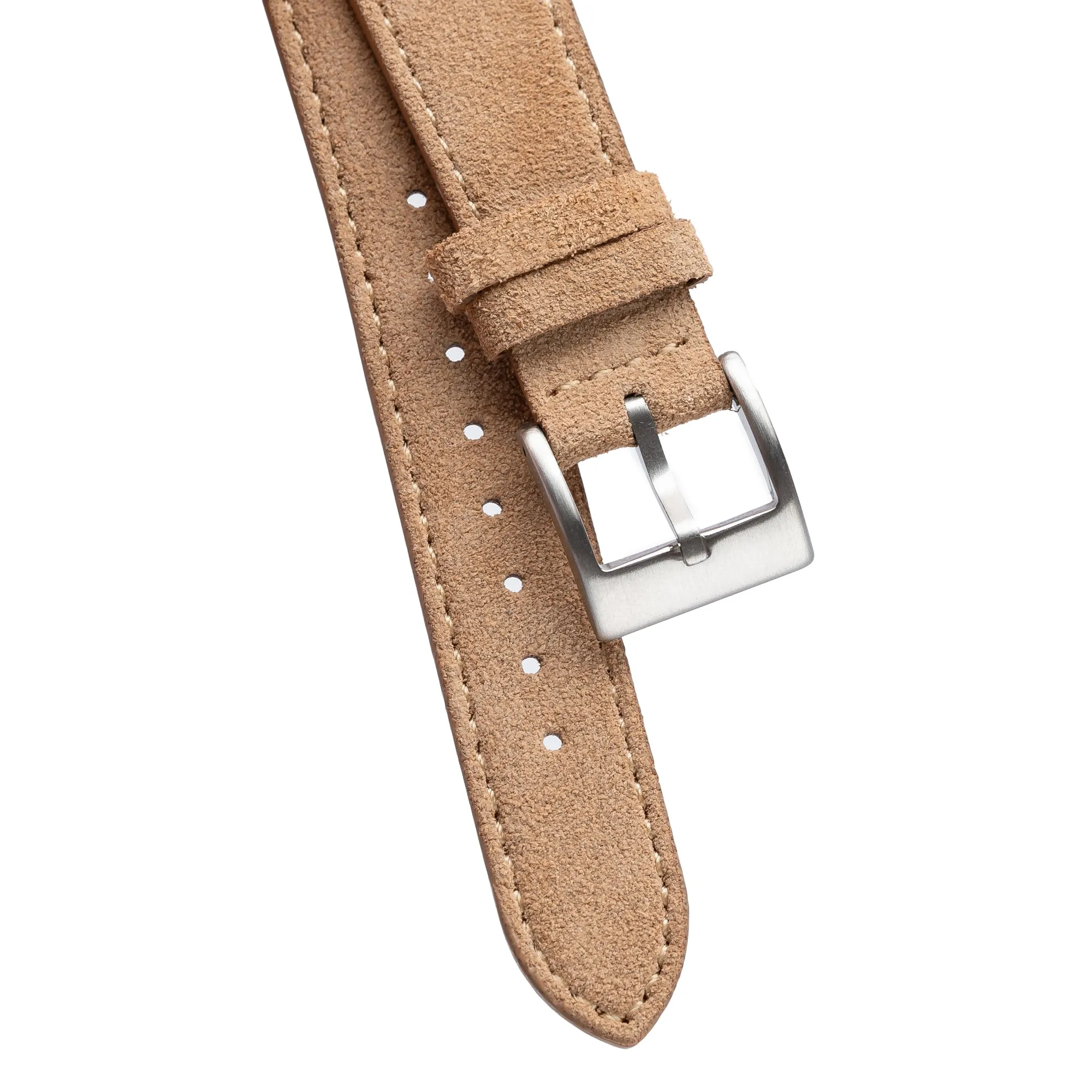 18mm 20mm 22mm Quick Release Tapered Suede Leather Watch Strap - Khaki Tan