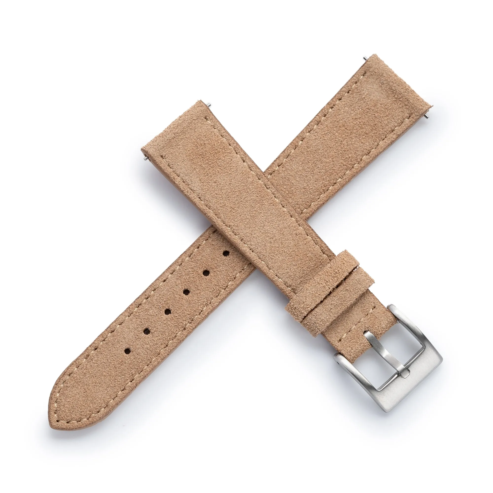 18mm 20mm 22mm Quick Release Tapered Suede Leather Watch Strap - Khaki Tan