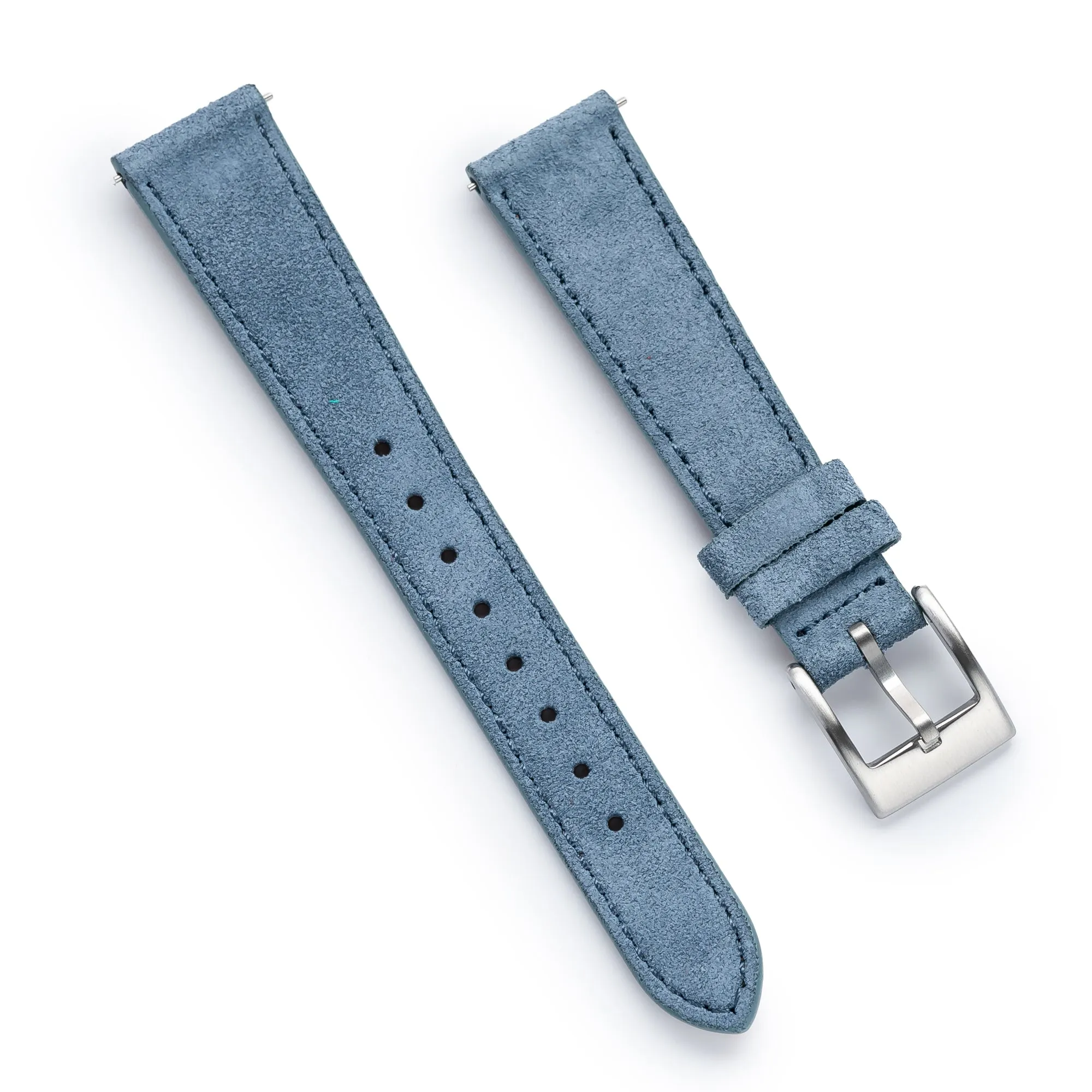 18mm 20mm 22mm Quick Release Tapered Suede Leather Watch Strap - Steel Blue