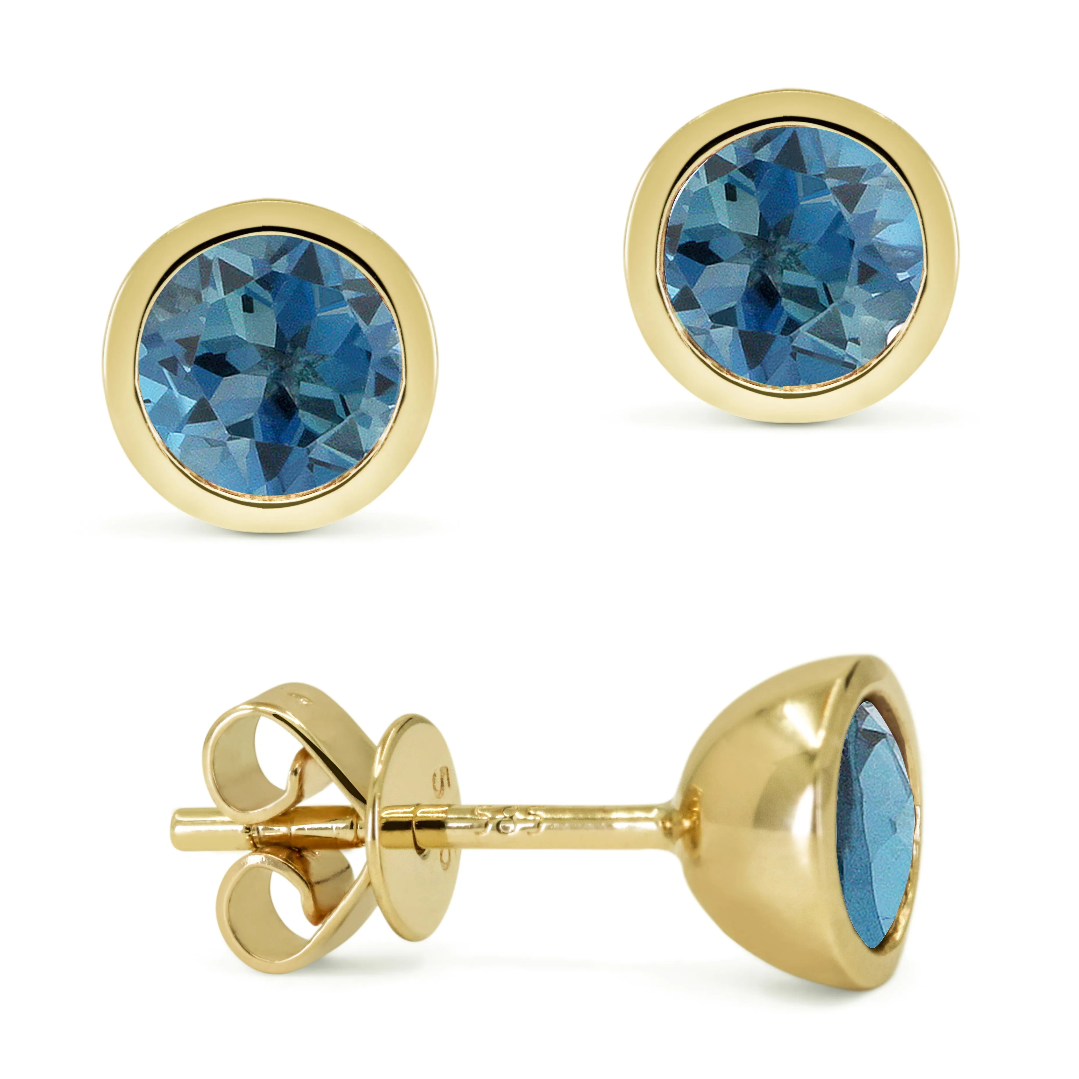 18" 1.76Ct London Blue Topaz Stud Earrings In 14K Yellow Gold