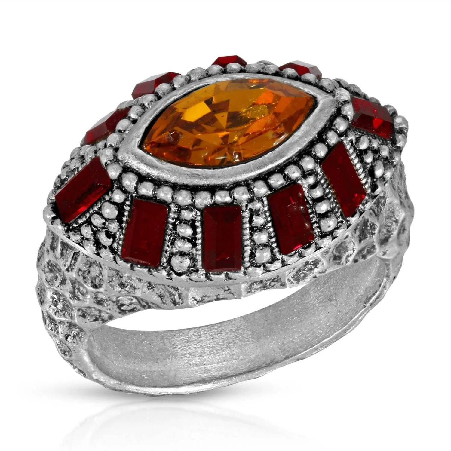 1928 Jewelry Honora Hammered Siam Red & Topaz Crystal Ring