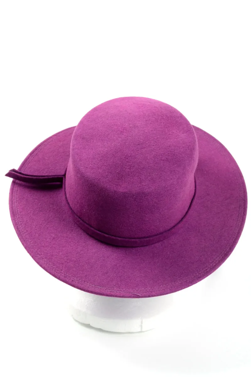 1970s Purple Felted Wool Flat Crown Gaucho Hat w Long Strap