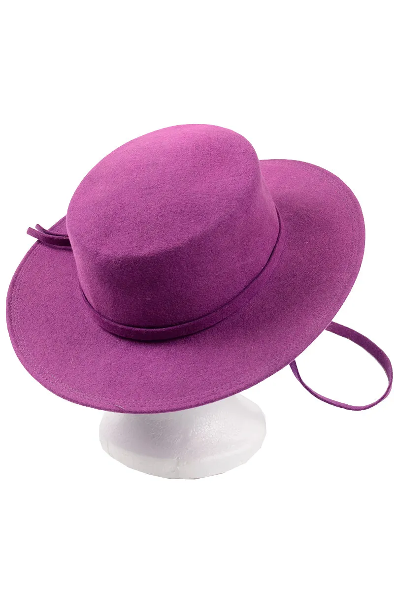 1970s Purple Felted Wool Flat Crown Gaucho Hat w Long Strap