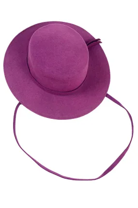 1970s Purple Felted Wool Flat Crown Gaucho Hat w Long Strap