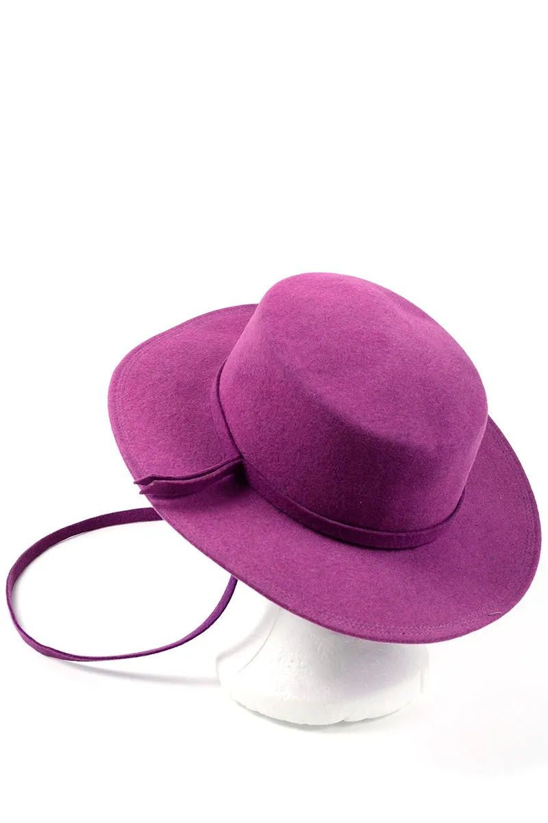 1970s Purple Felted Wool Flat Crown Gaucho Hat w Long Strap