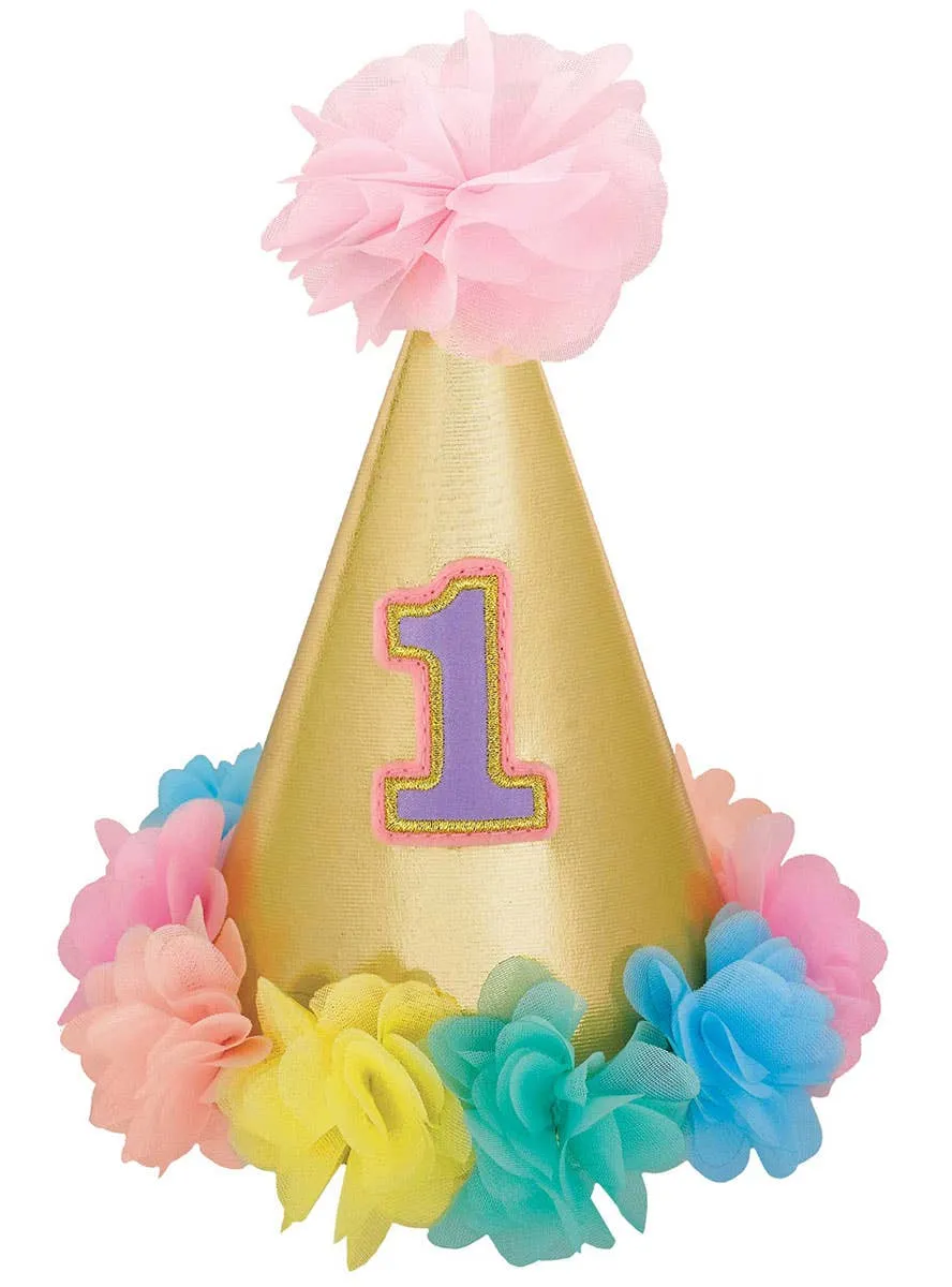 1st Birthday Girl Deluxe Pastel Cone Party Hat