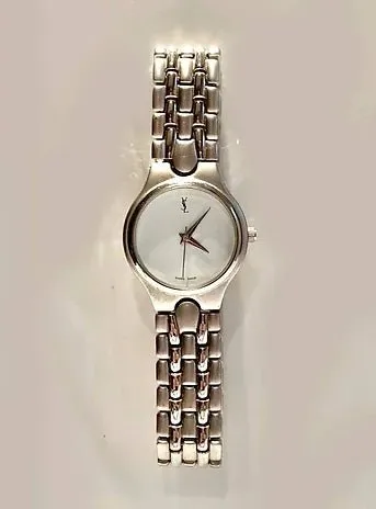 2000s YVES SAINT LAURENT STEEL METAL BRUSH WATCH