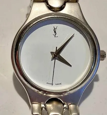 2000s YVES SAINT LAURENT STEEL METAL BRUSH WATCH