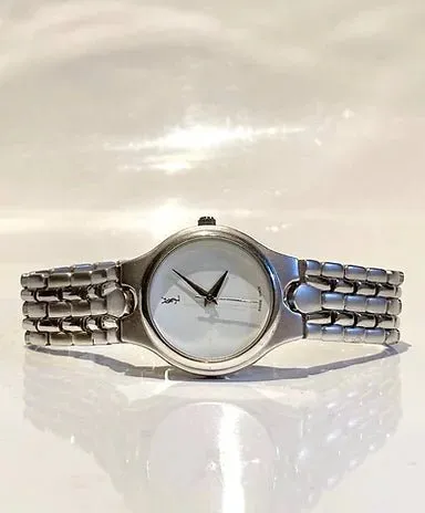 2000s YVES SAINT LAURENT STEEL METAL BRUSH WATCH