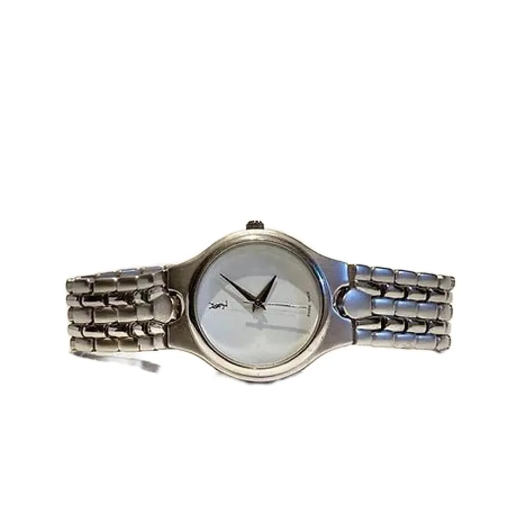 2000s YVES SAINT LAURENT STEEL METAL BRUSH WATCH