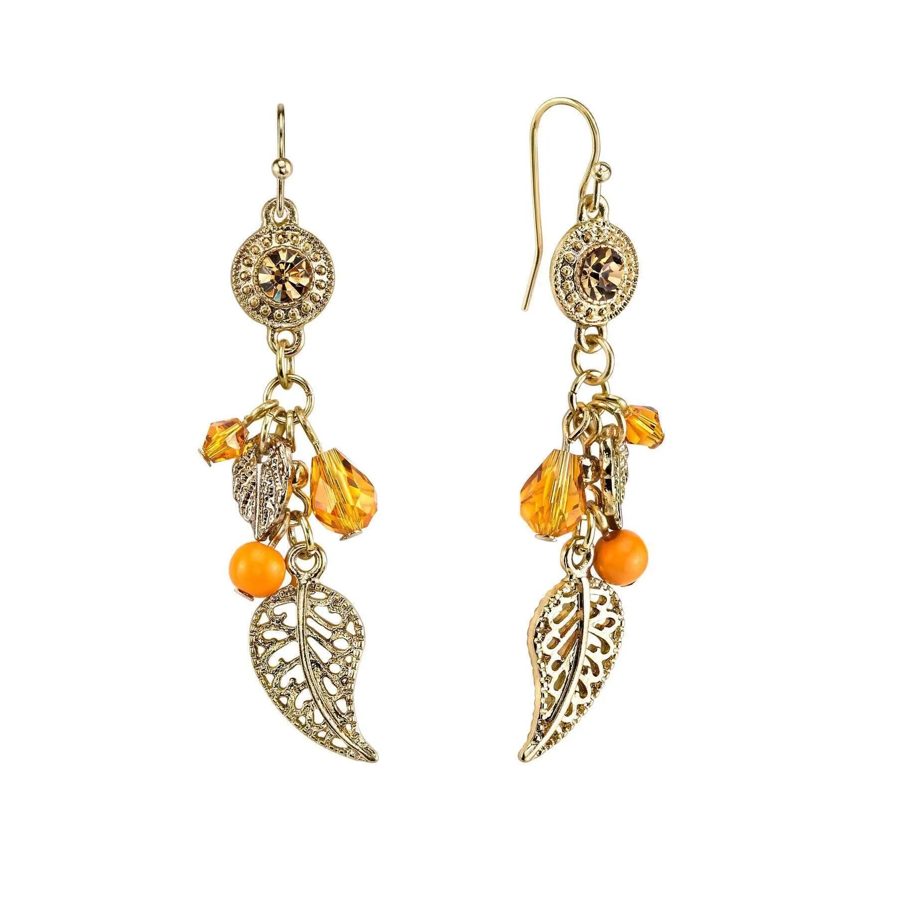 2028 Jewelry Filigree Leaf And Beads Dangle Earrings