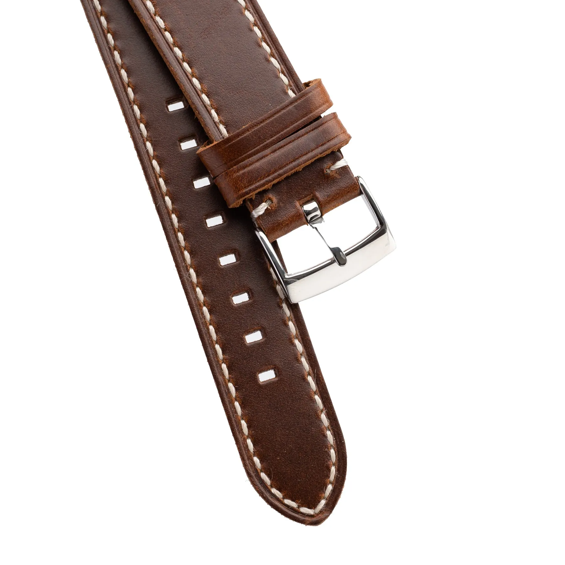 20mm 22mm Quick Release Handmade Leather Watch Strap - Dark Brown White Stitching