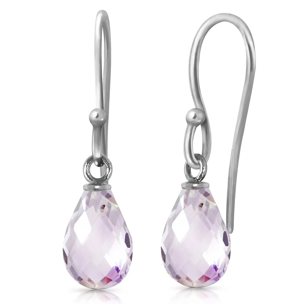 2.7 Carat 14K Solid White Gold Fish Hook Earrings Pink Topaz