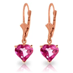 3.25 Carat 14K Solid Rose Gold Leverback Earrings Pink Topaz