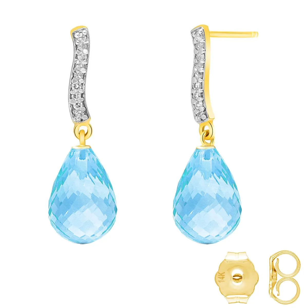 4.78 Carat 14K Solid Yellow Gold Adore Blue Topaz Diamond Earrings