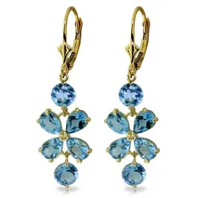 5.32 Carat 14K Solid Yellow Gold Chandelier Earrings Natural Blue Topaz