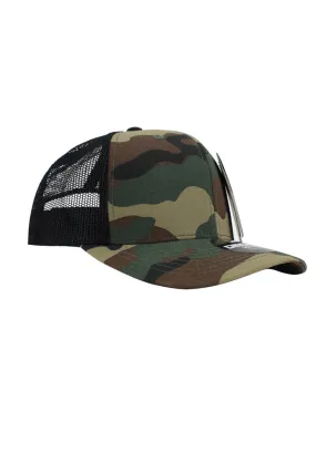 6 Panel Trucker Hat - Olive Camo / Black