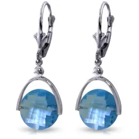 6.5 Carat 14K Solid White Gold Leverback Earrings Checkerboard Cut Blue Topaz